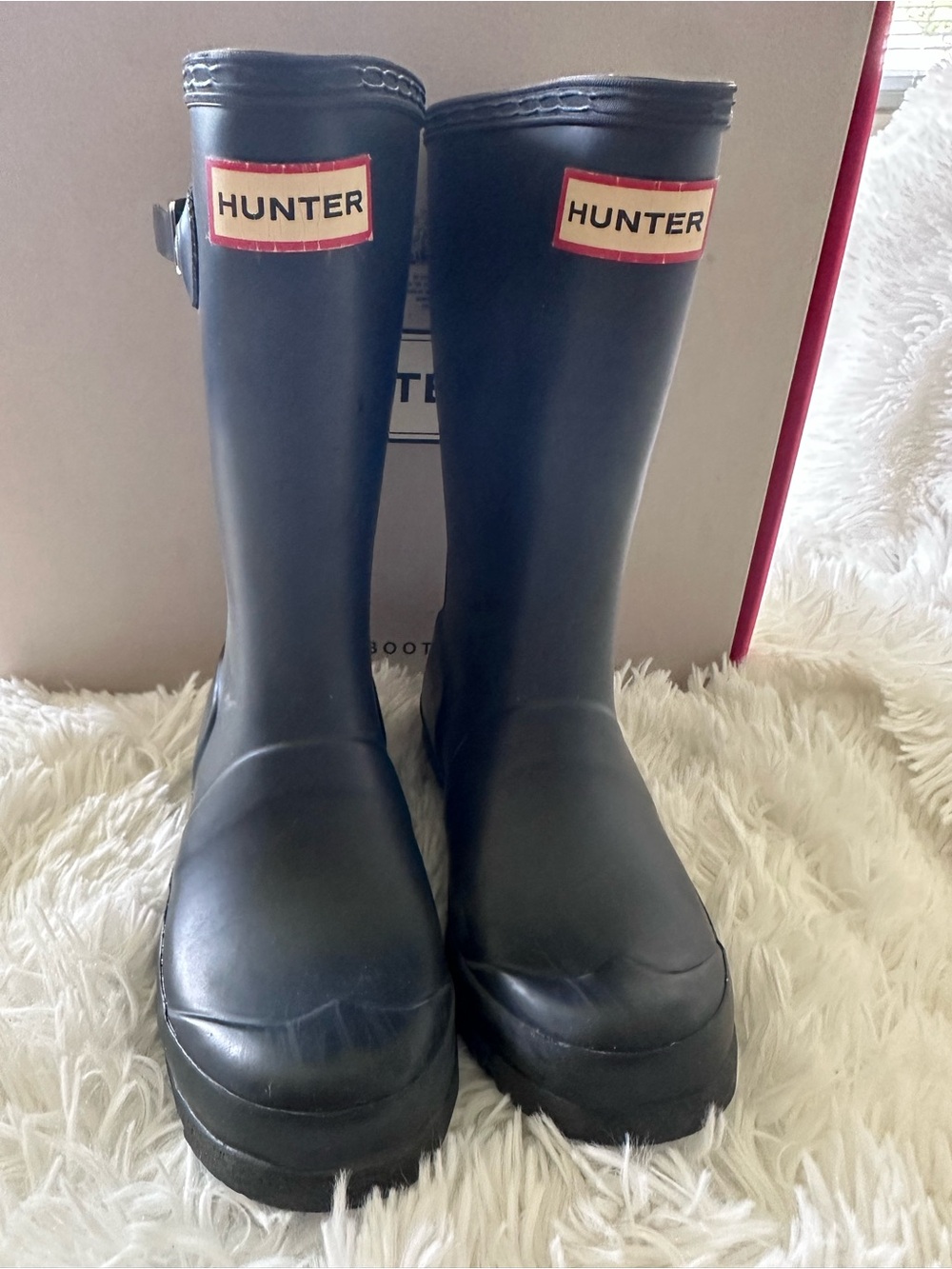 Used Hunter Kids Navy Rain Boots with Logo Trim size 13B/1G